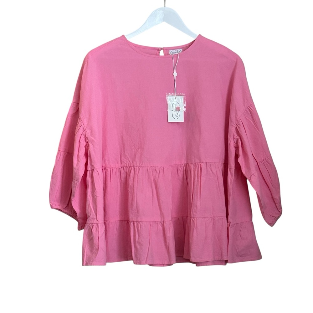 MudPie Stoney Flounce Pink Ruffled Blouse Women Sz M Nwt